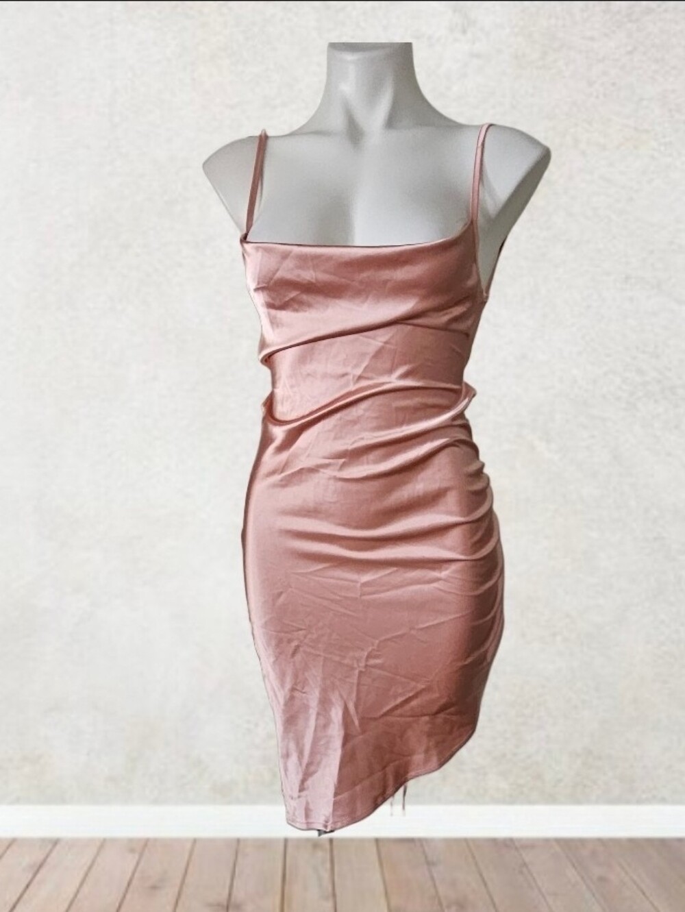 SHEIN Rose Pink Satin Cowl Slip Mini Dress